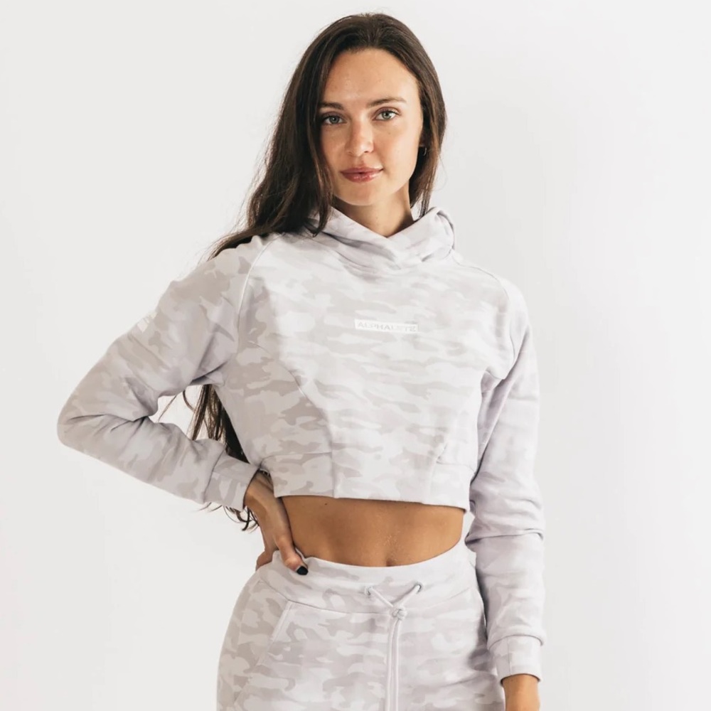 Alphalete Identity Pro Crop Hoodie - Silver Camo - Medium